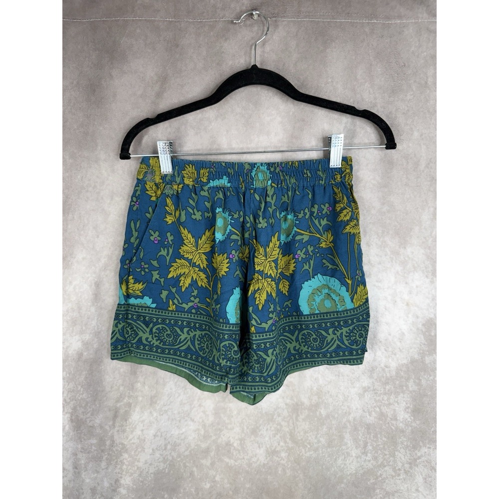 Natural Life Pull On Blue Green Floral Boho Shorts Women's Size XS